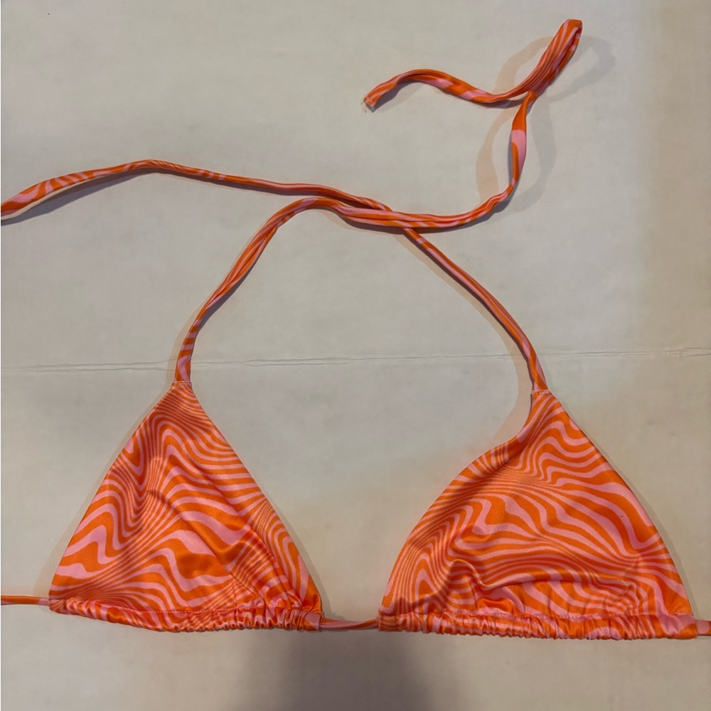 H&M Orange and Pink Patterned Bikini Top